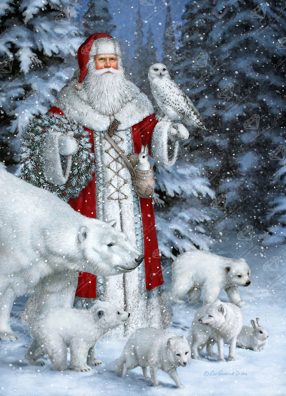 Red Arctic Santa with Polar Bears, Foxes, Owl F4